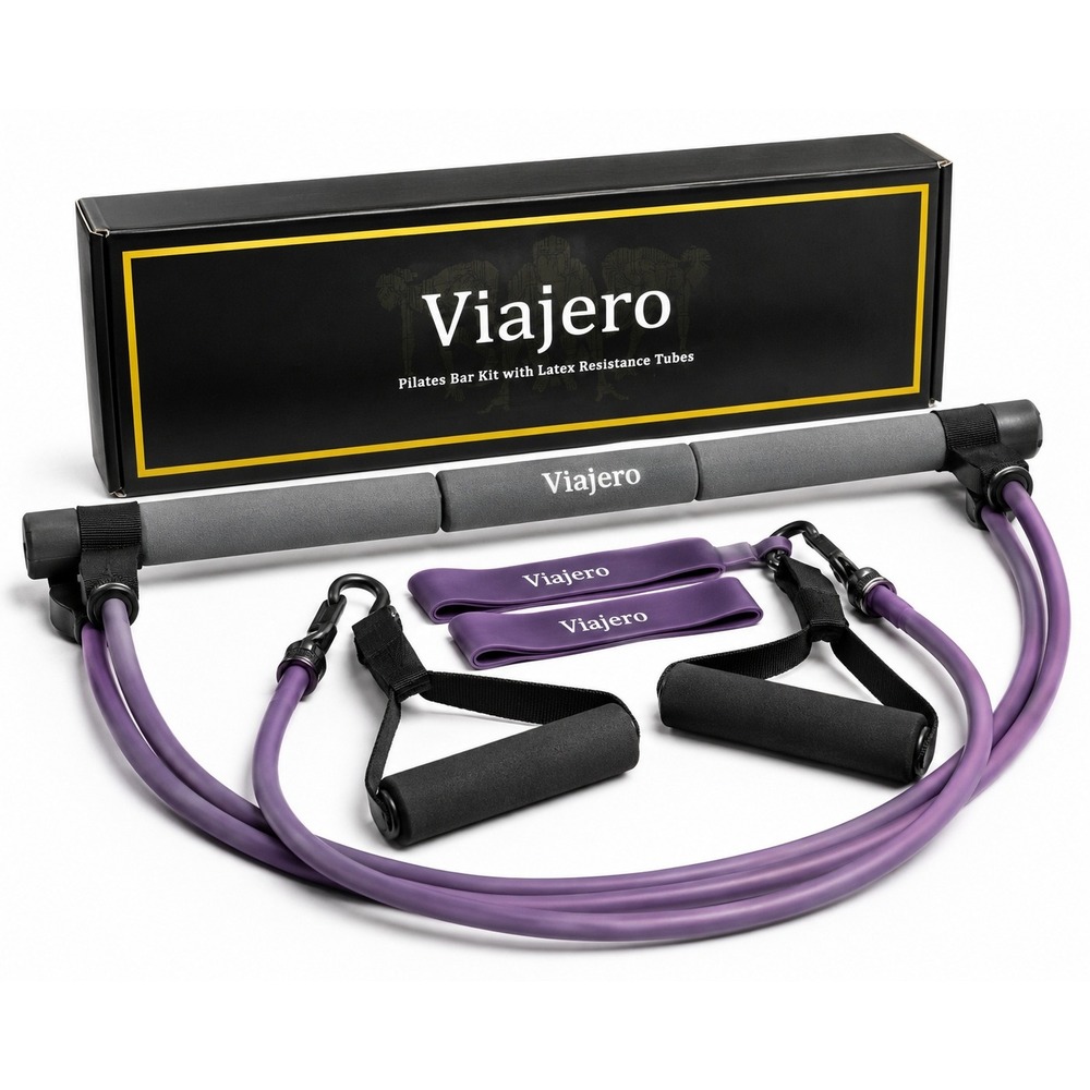Viajero Pilates Bar Kit Women OS Gray Purple Resistance Tubes Home Gym Portable